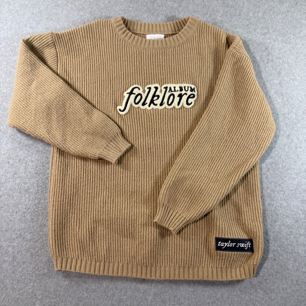 Taylor Swift Folklore Album Official Merch Tan Ribbed Knit Sweater XS Oversized